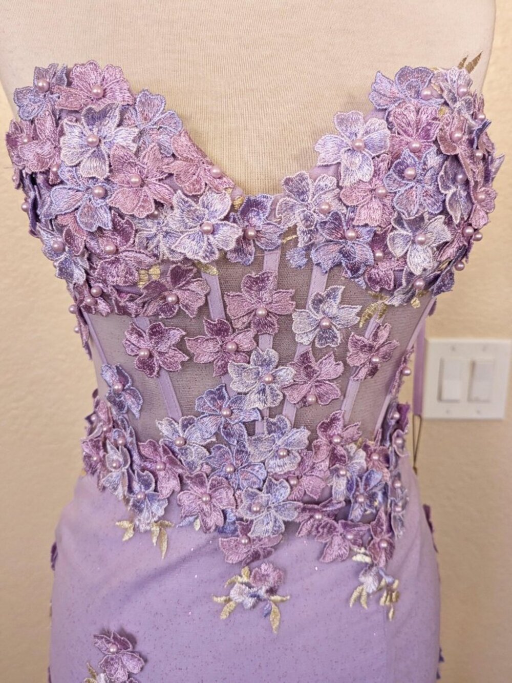 Lilac Floral Strapless Sweetheart Neck Corset Prom Formal Evening Dress 0 - Picture 5 of 5